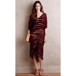 Anthropologie Pepin Mandu Dress 0P‎ Burgundy Batik Striped Kaftan Boho Resort